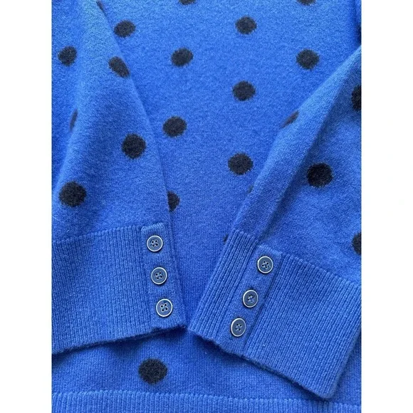 Talbots Cashmere Button Cuff Crew Neck Sweater Royal Blue Polka Dot Size L - Picture 9 of 9